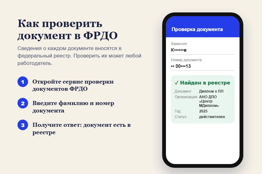 Запись о документе в ФИС ФРДО