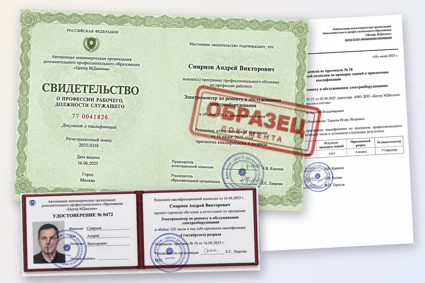 Образец свидетельства о профессии рабочего